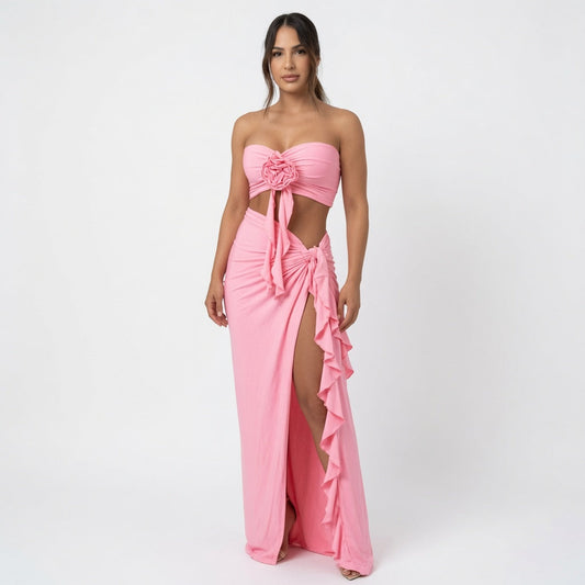 Rose Strapless Maxi Set
