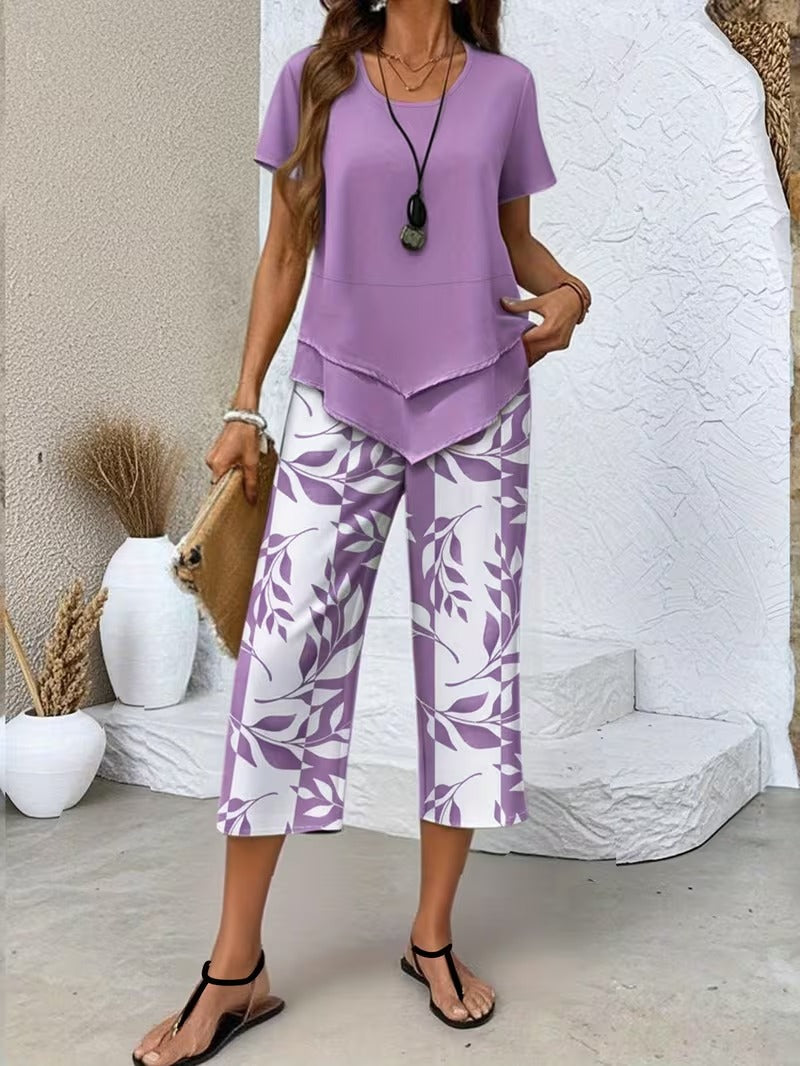 Arvessa | Casual Leaf Print Two-Piece Set
