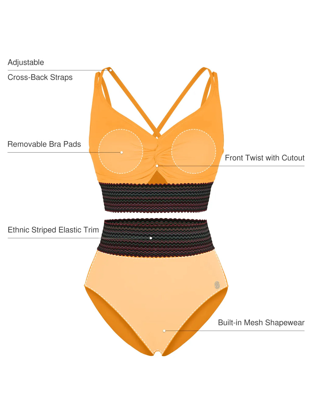 Boho Trim High Waist Tummy Control Bikini Set