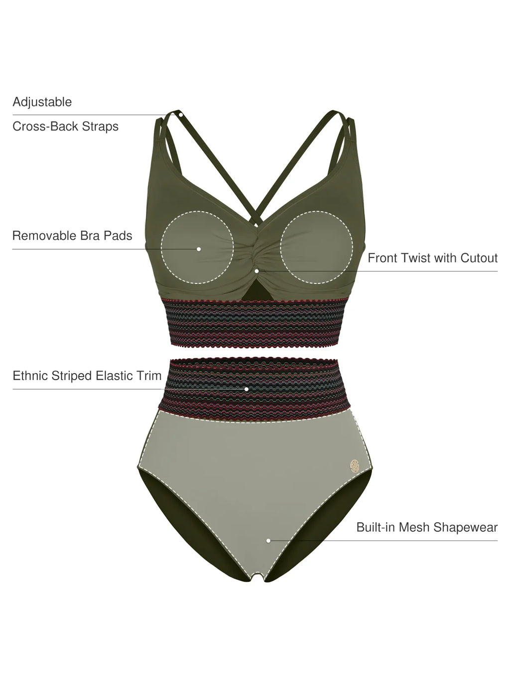 Boho Trim High Waist Tummy Control Bikini Set