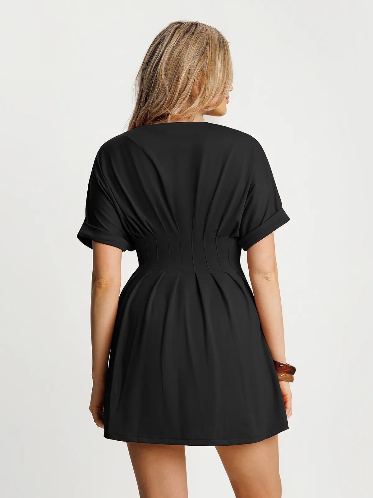 Deep V Zip Front Two-Piece Sculpting Mini Dress