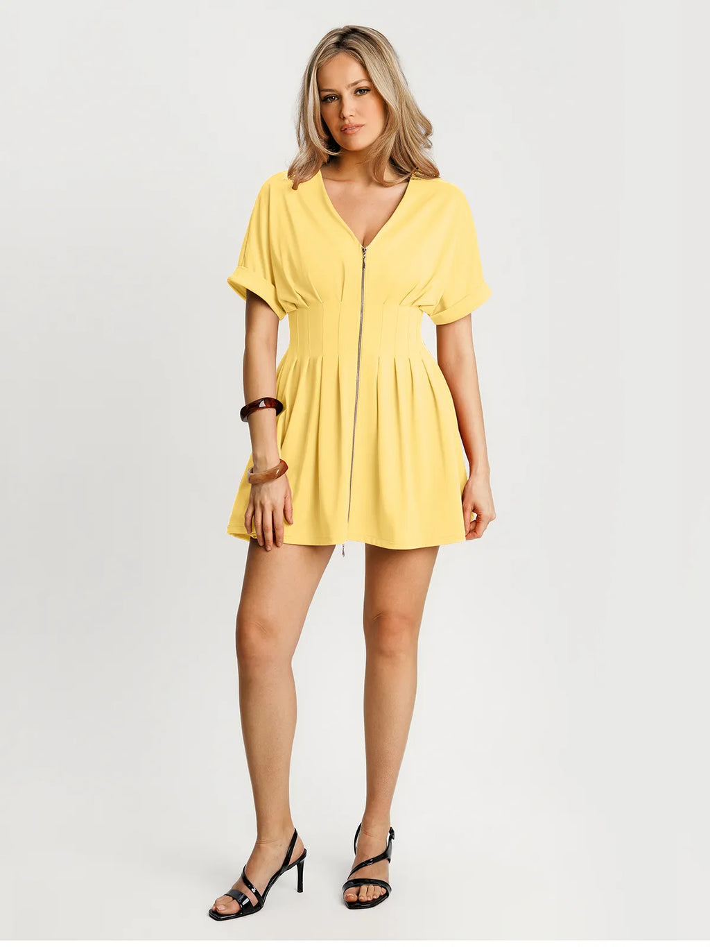 Deep V Zip Front Two-Piece Sculpting Mini Dress