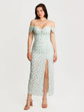 Off-The-Shoulder Sculpting Floral Print Maxi Dress