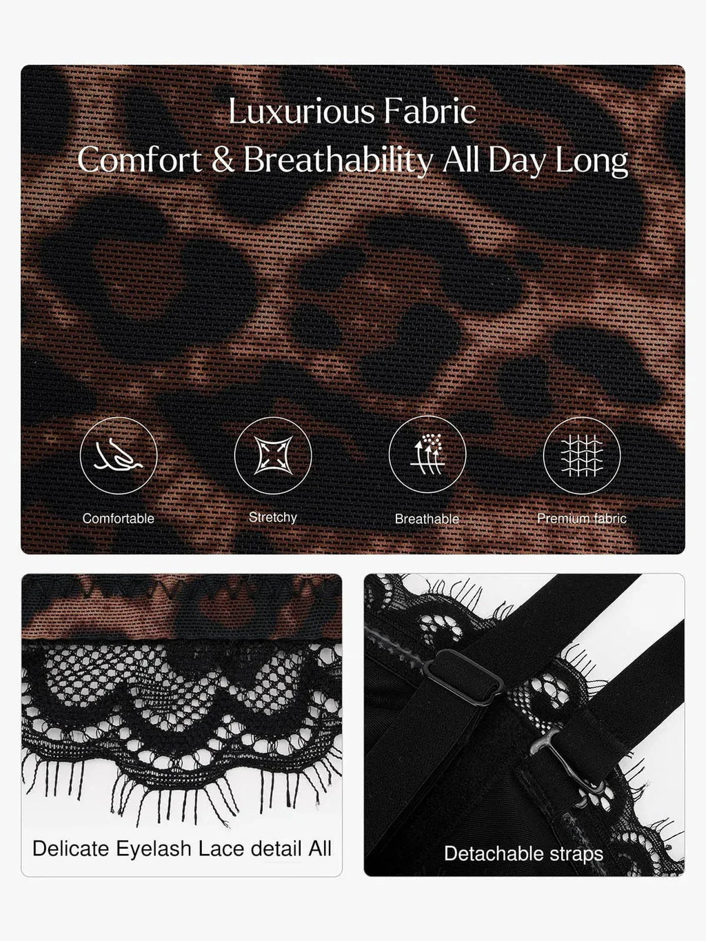 Shapewear Sculpting Leopard Mesh Detachable Strap Corset Top