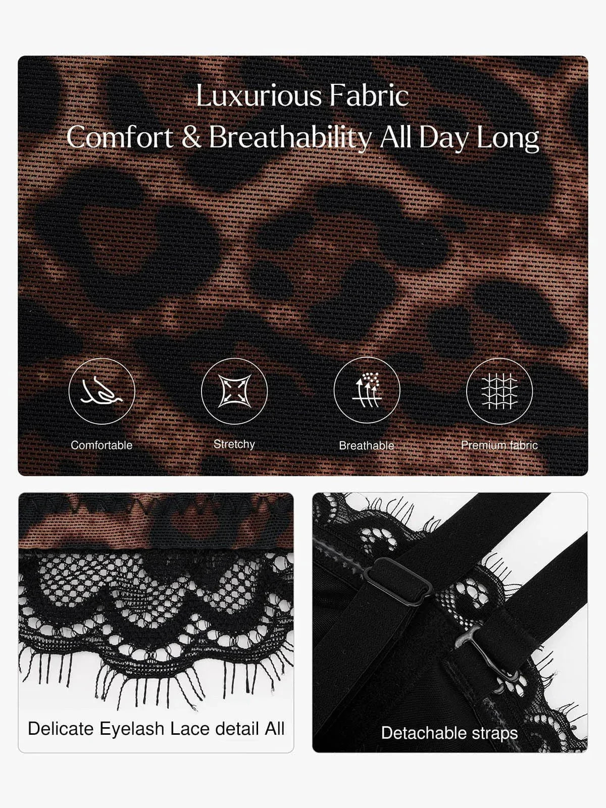 Shapewear Sculpting Leopard Mesh Detachable Strap Corset Top