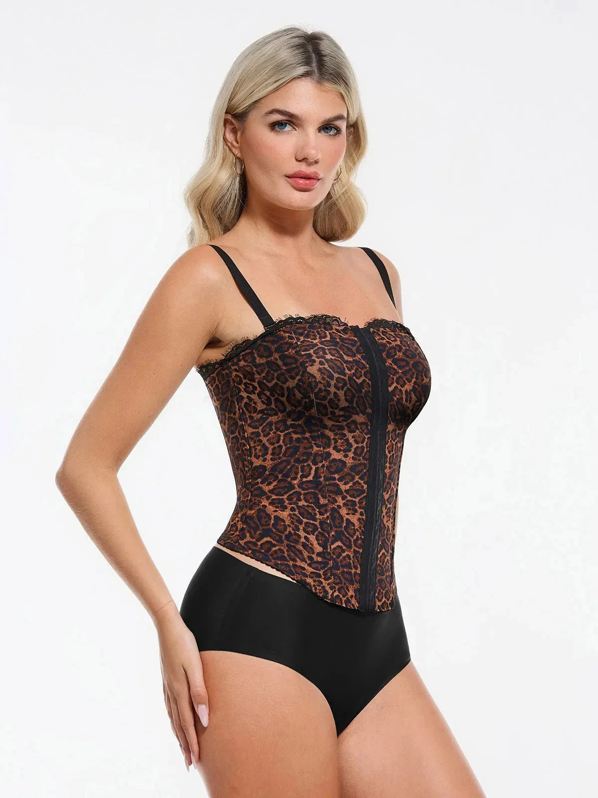 Shapewear Sculpting Leopard Mesh Detachable Strap Corset Top