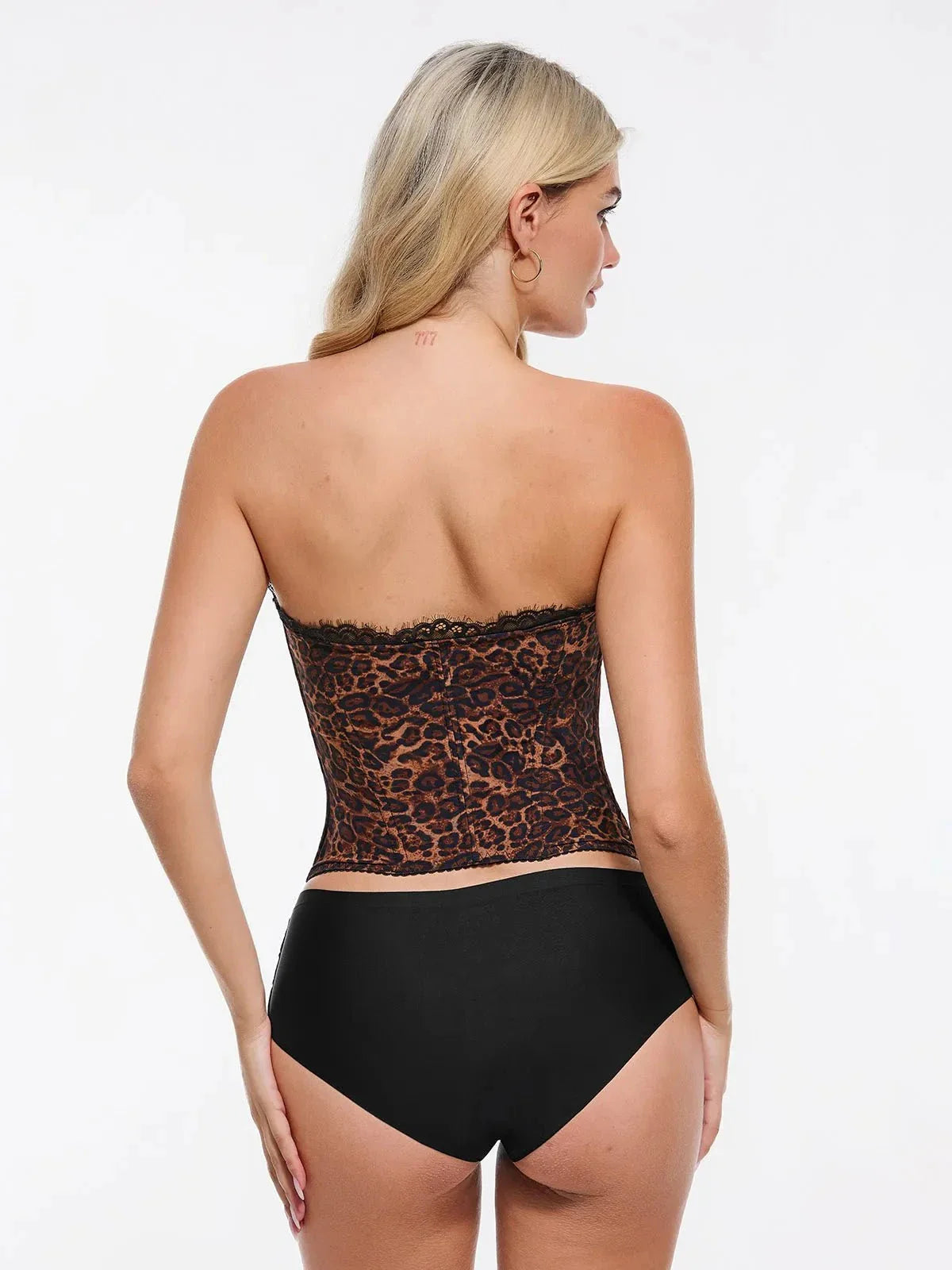 Shapewear Sculpting Leopard Mesh Detachable Strap Corset Top