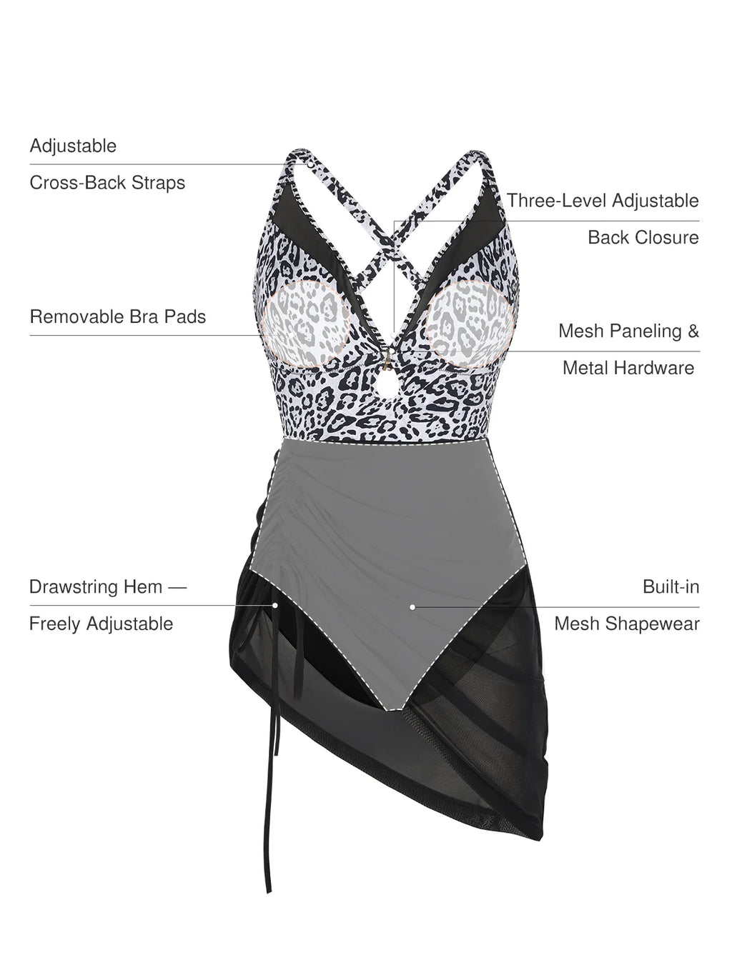 Sculpting Curve Mesh Skirt One-Piece Swimsuit