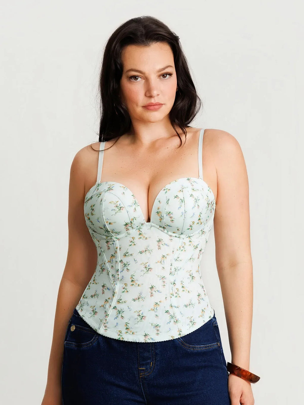Sculpting Push-Up Lace Floral Boned Convertible Strap Corset Top