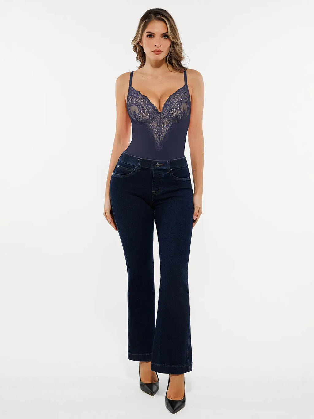 Seamless Lace V-Neck Shapewear Bodysuit