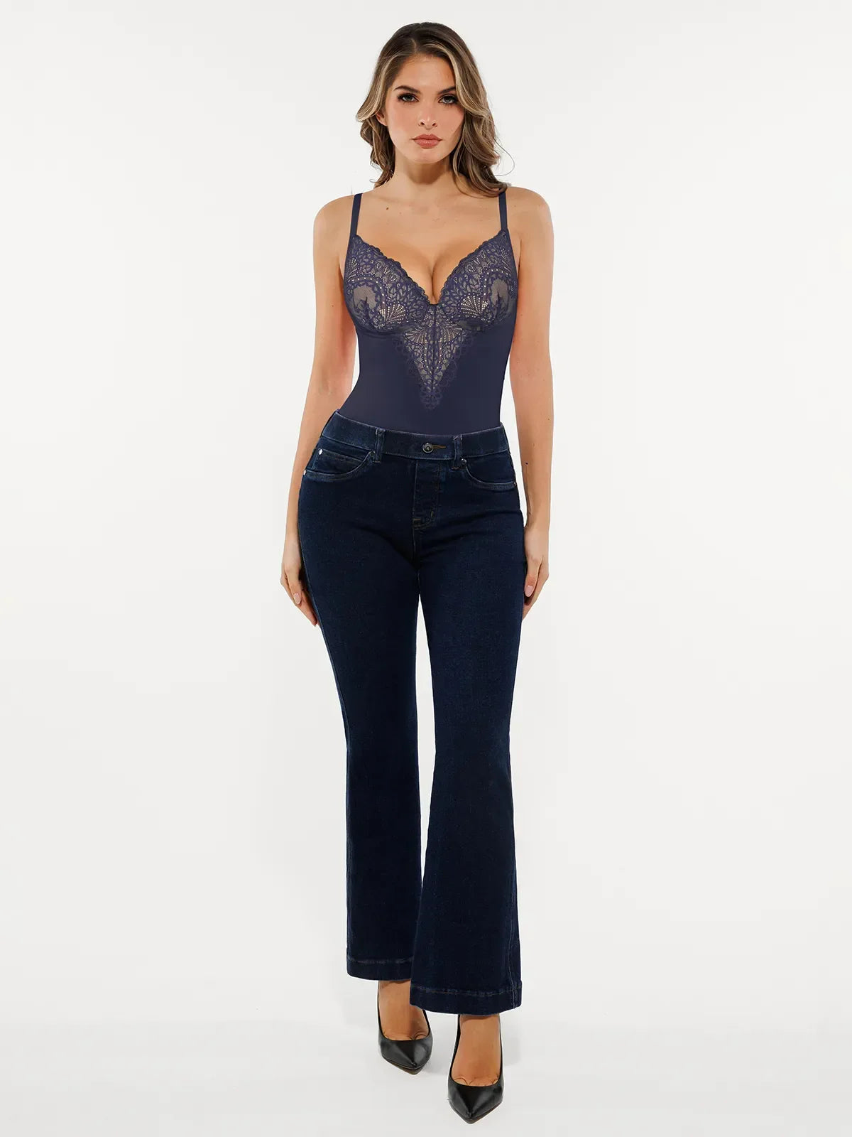 Seamless Lace V-Neck Shapewear Bodysuit