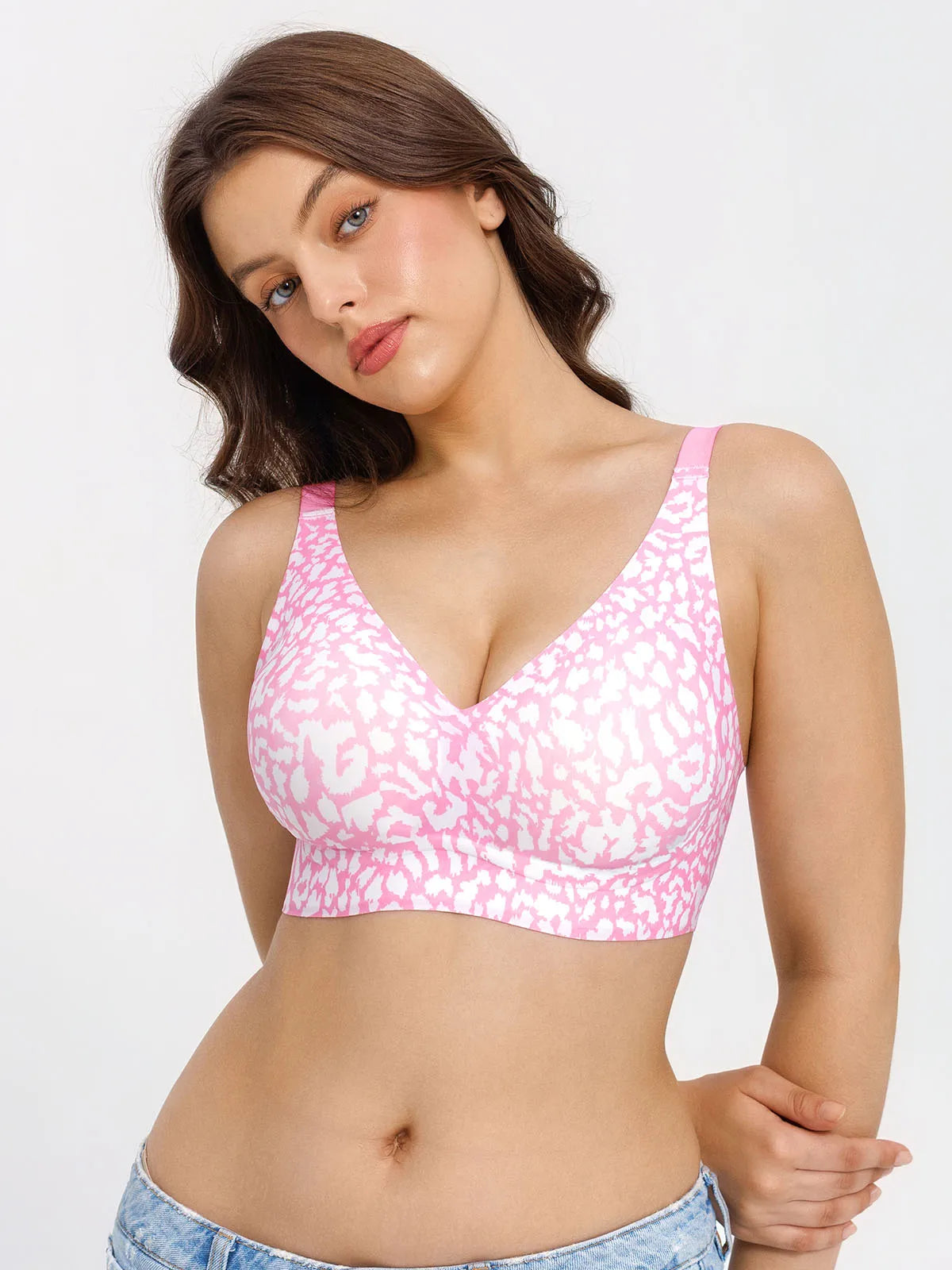 Seamless Wireless Jelly Leopard Contour Minimizer Support Bra