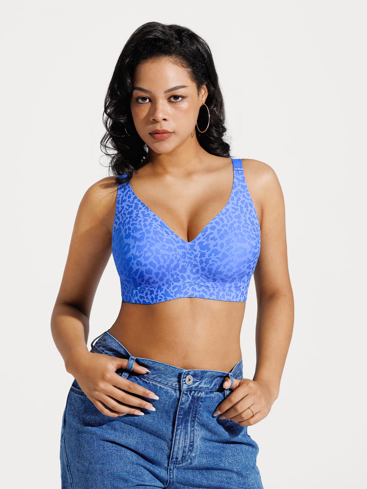 Seamless Wireless Jelly Leopard Contour Minimizer Support Bra
