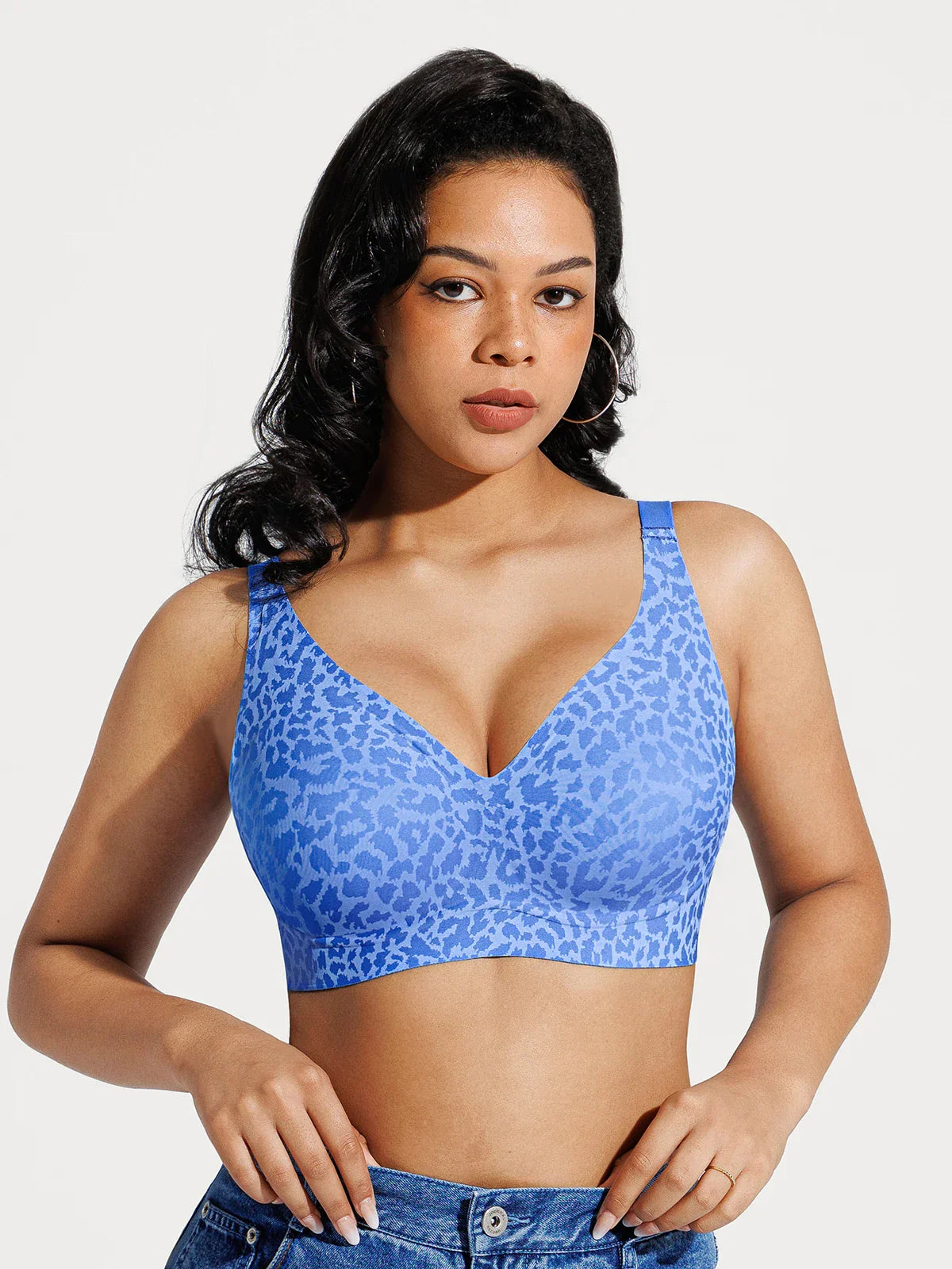 Seamless Wireless Jelly Leopard Contour Minimizer Support Bra