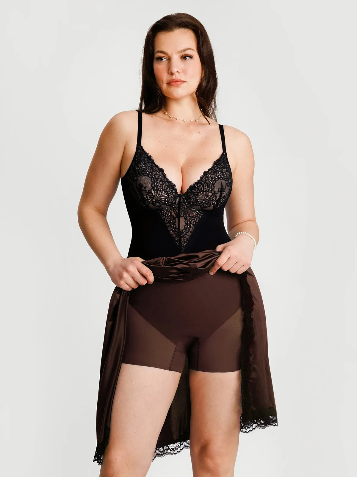 Shapewear Asymmetric Ruched Lace Midi Skirt