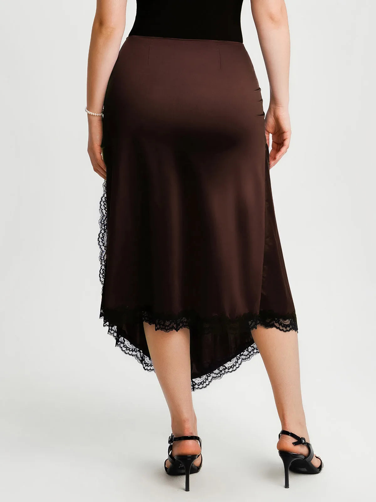 Shapewear Asymmetric Ruched Lace Midi Skirt