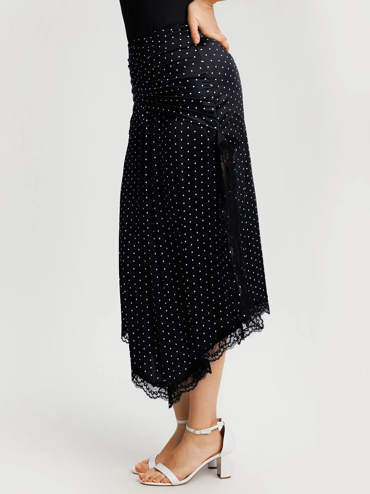 Shapewear Asymmetric Ruched Lace Midi Skirt