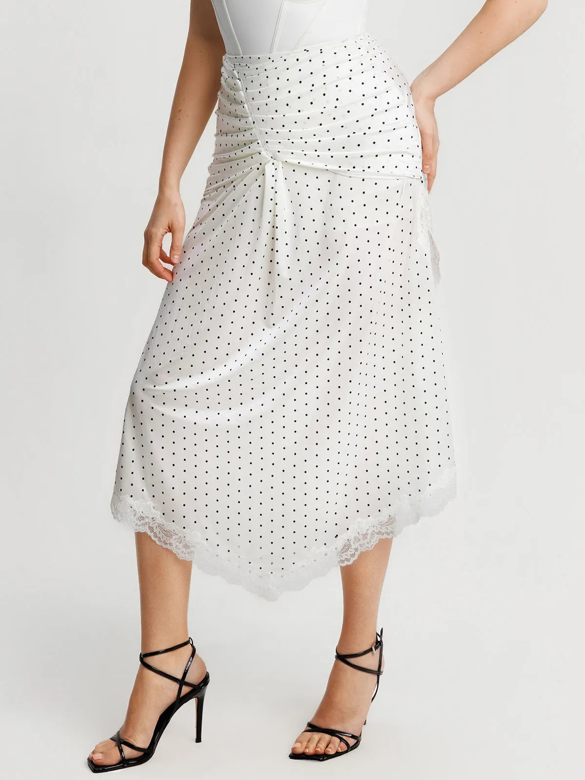 Shapewear Asymmetric Ruched Lace Midi Skirt