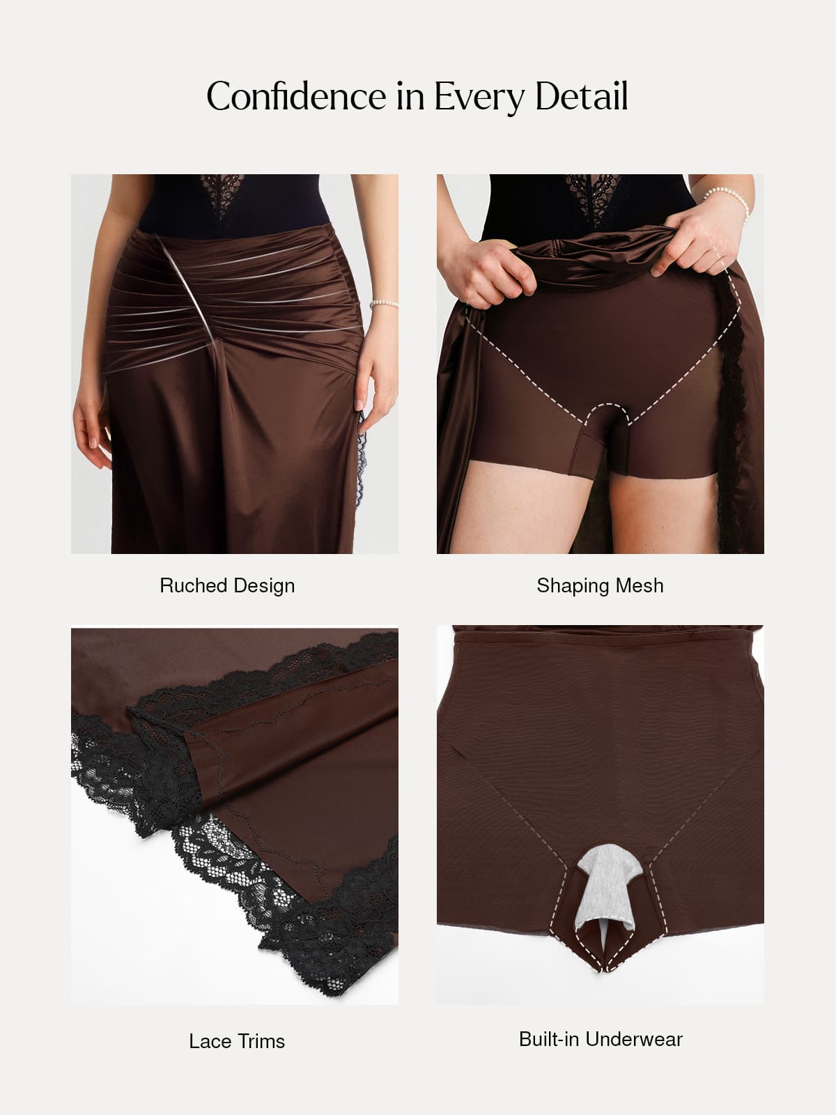 Shapewear Asymmetric Ruched Lace Midi Skirt