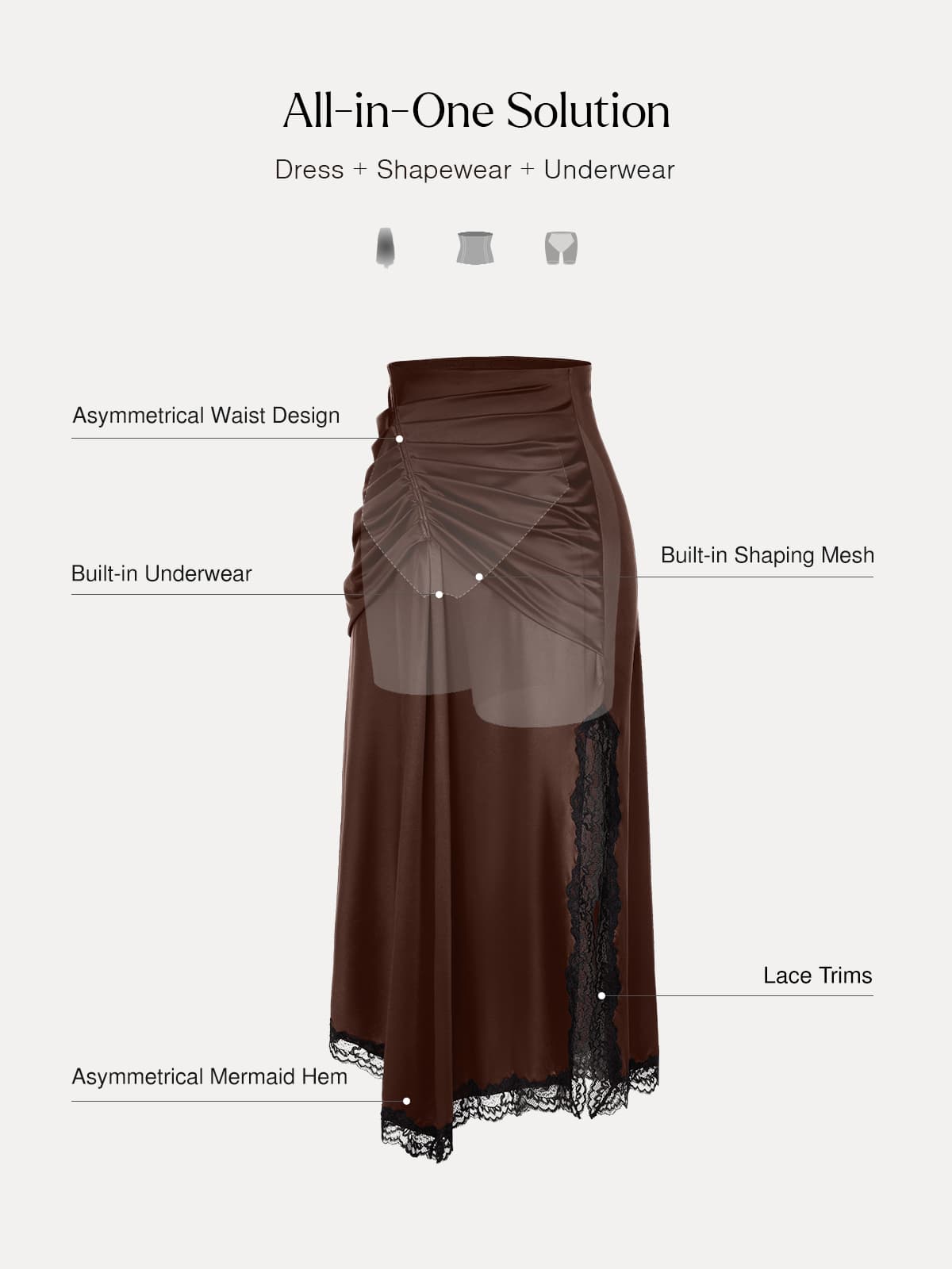 Shapewear Asymmetric Ruched Lace Midi Skirt