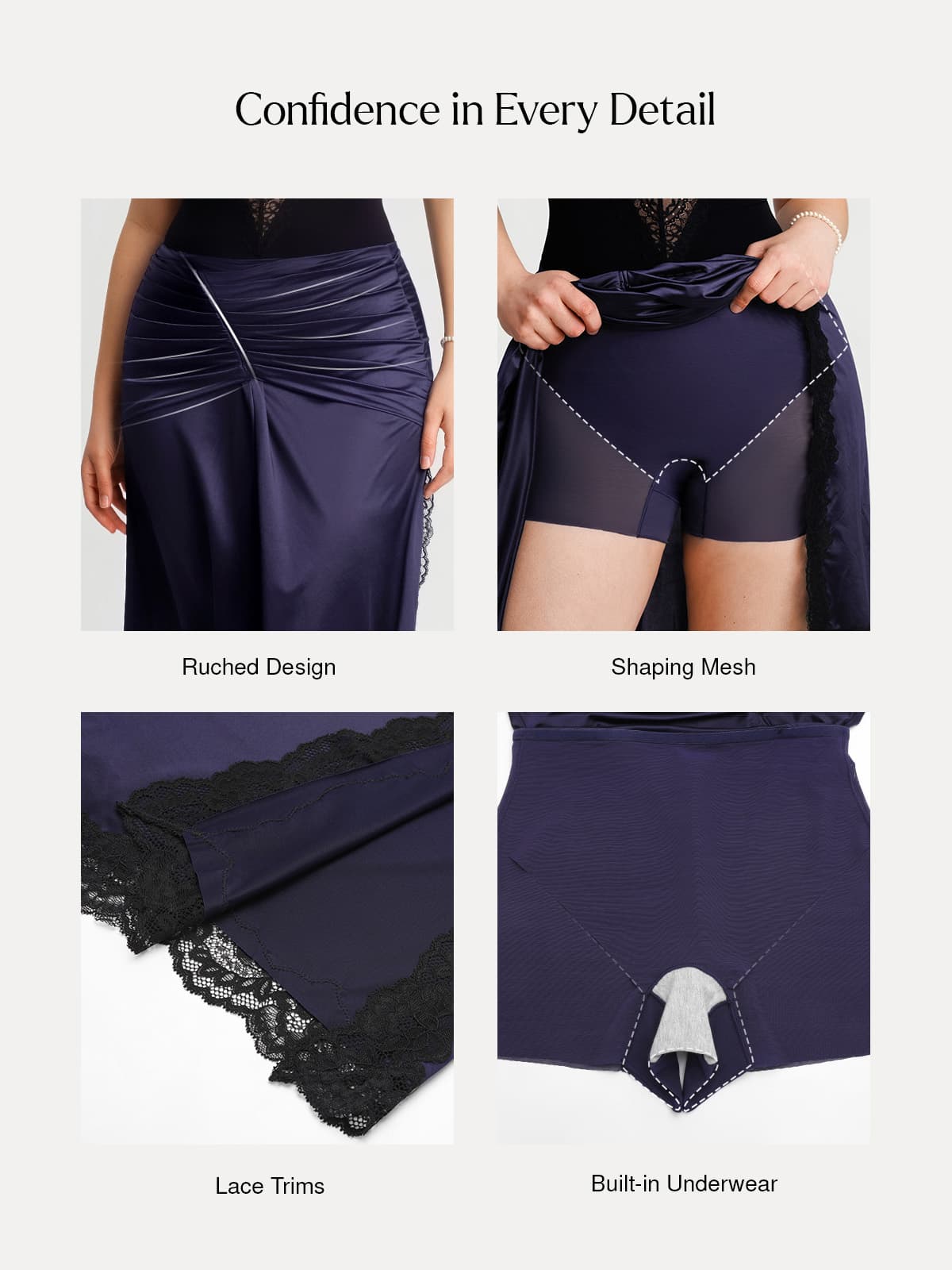 Shapewear Asymmetric Ruched Lace Midi Skirt