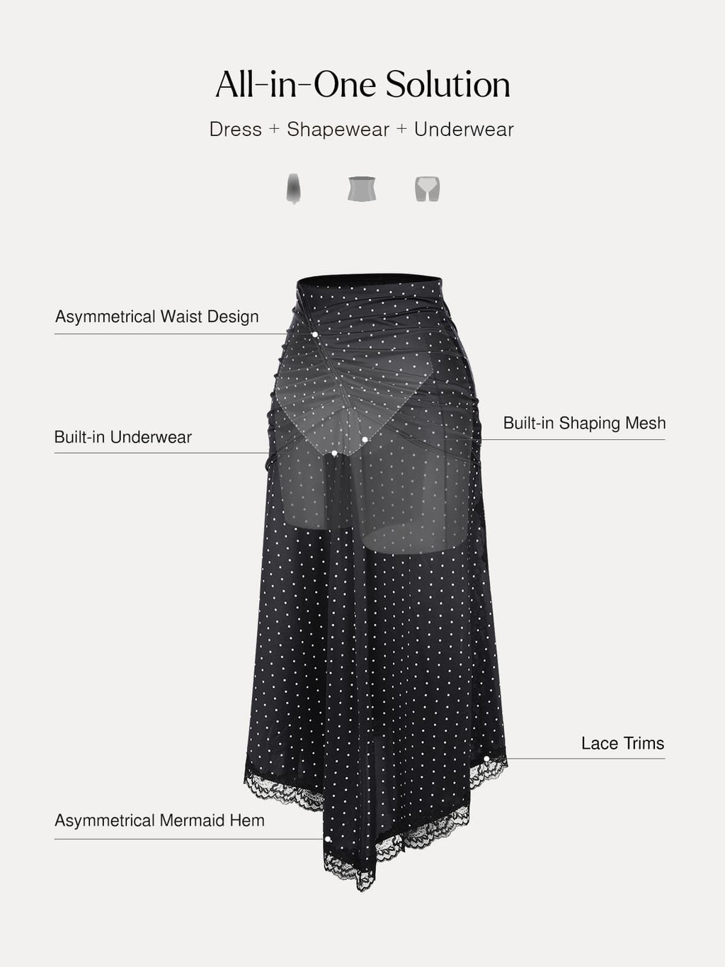 Shapewear Asymmetric Ruched Lace Midi Skirt