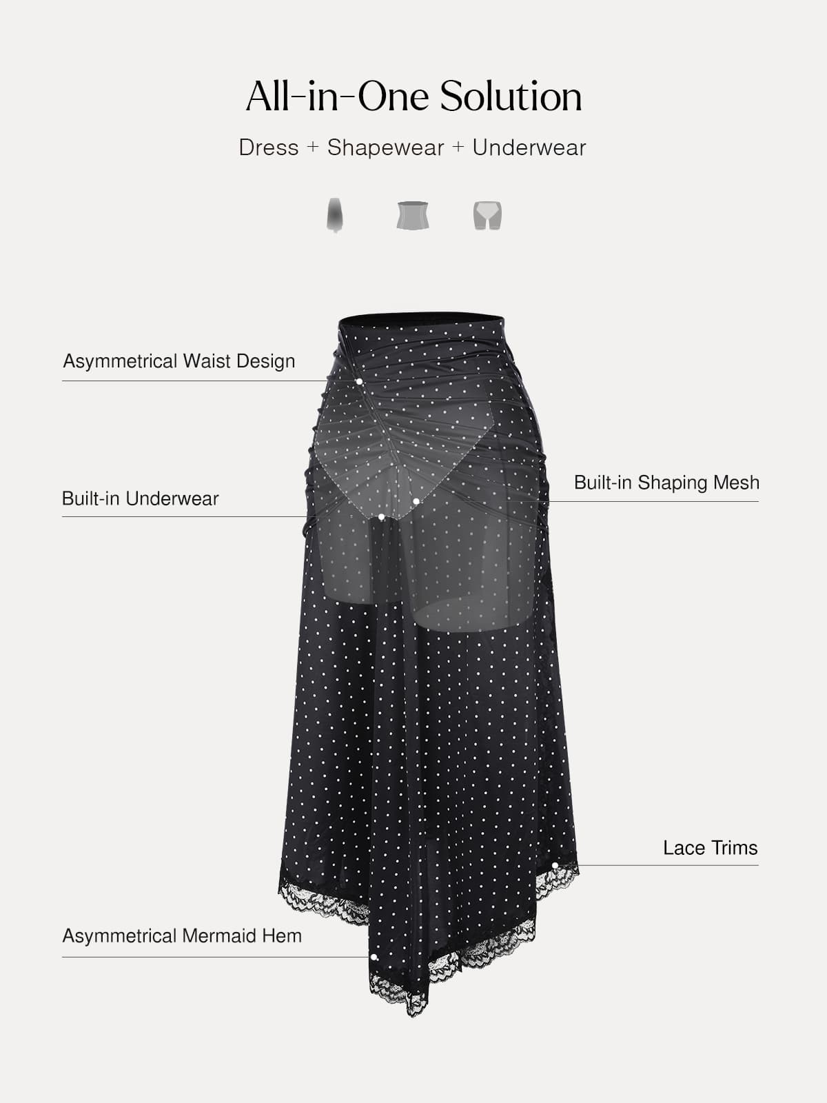Shapewear Asymmetric Ruched Lace Midi Skirt