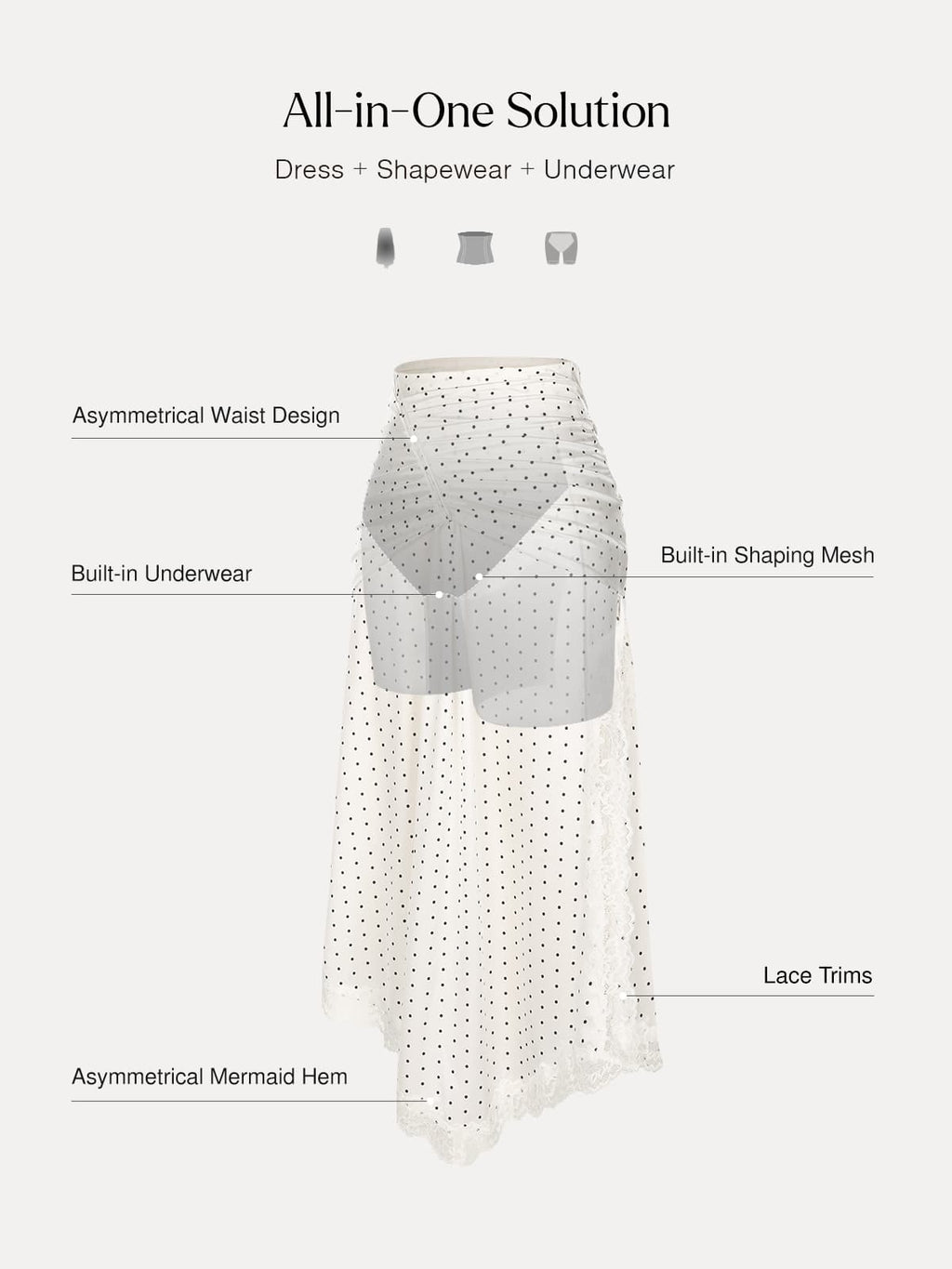 Shapewear Asymmetric Ruched Lace Midi Skirt