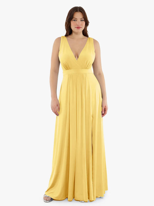 Shapewear Deep V-Neck Front Slit Goddess Maxi Dress