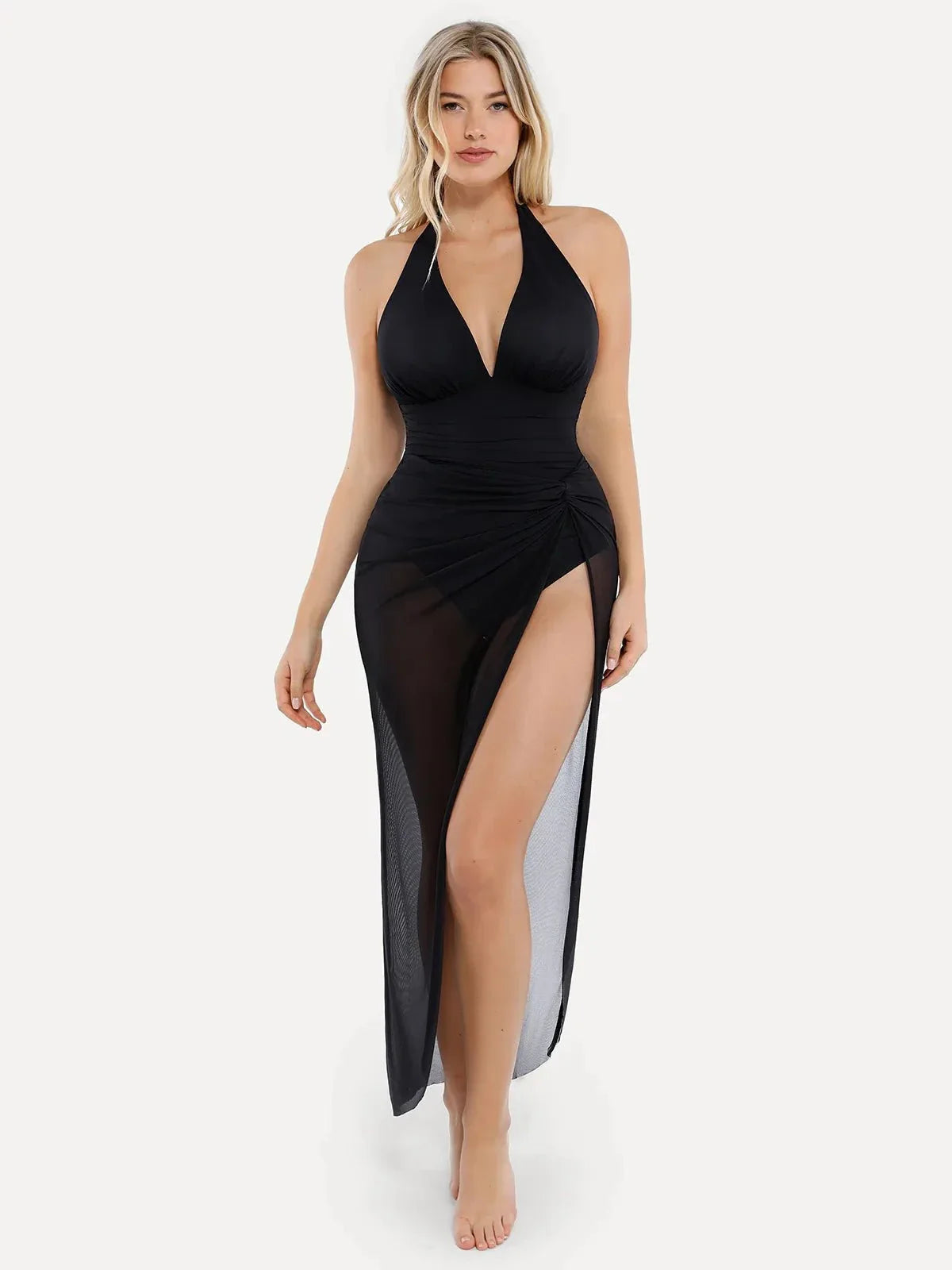 Shapewear Halter Tummy Control Swimsuit And Cover-Up Set