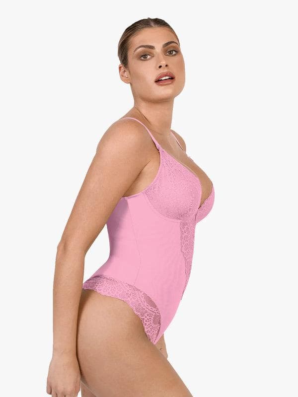 Shapewear Lace Deep V-Neck Sculpting Thong Bodysuit