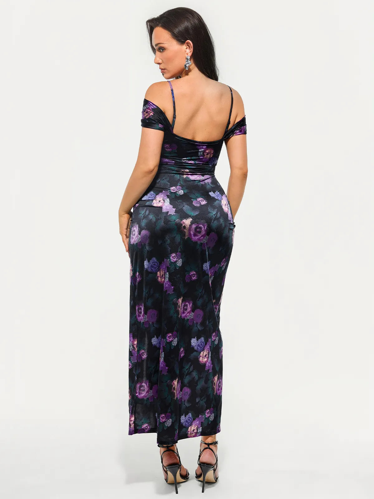 Shapewear Off Shoulder Shine Ruched Sculpting Maxi Dress