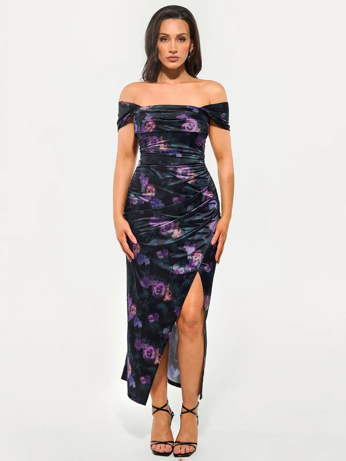 Shapewear Off Shoulder Shine Ruched Sculpting Maxi Dress
