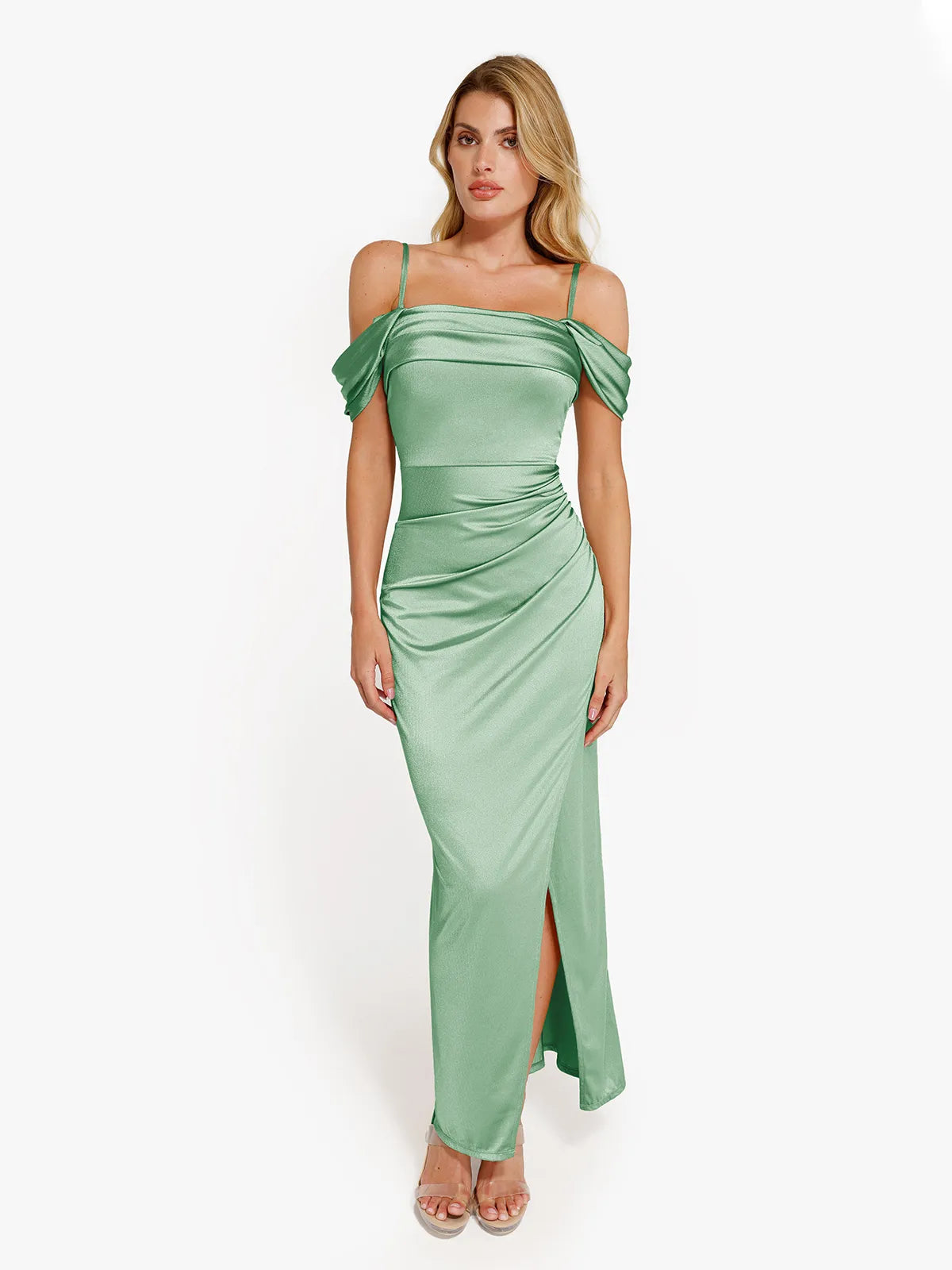 Shapewear Off Shoulder Shine Ruched Sculpting Maxi Dress