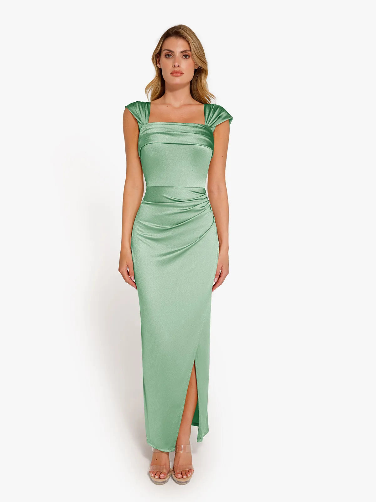 Shapewear Off Shoulder Shine Ruched Sculpting Maxi Dress