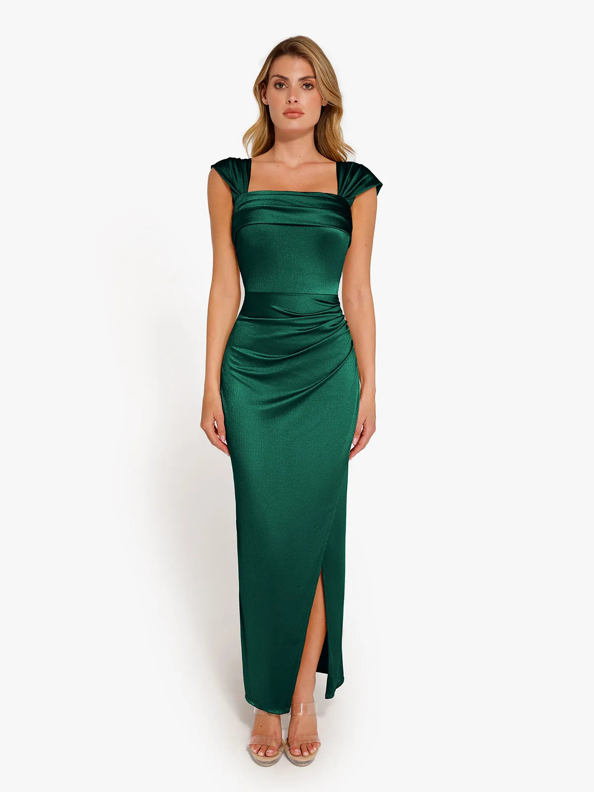 Shapewear Off Shoulder Shine Ruched Sculpting Maxi Dress