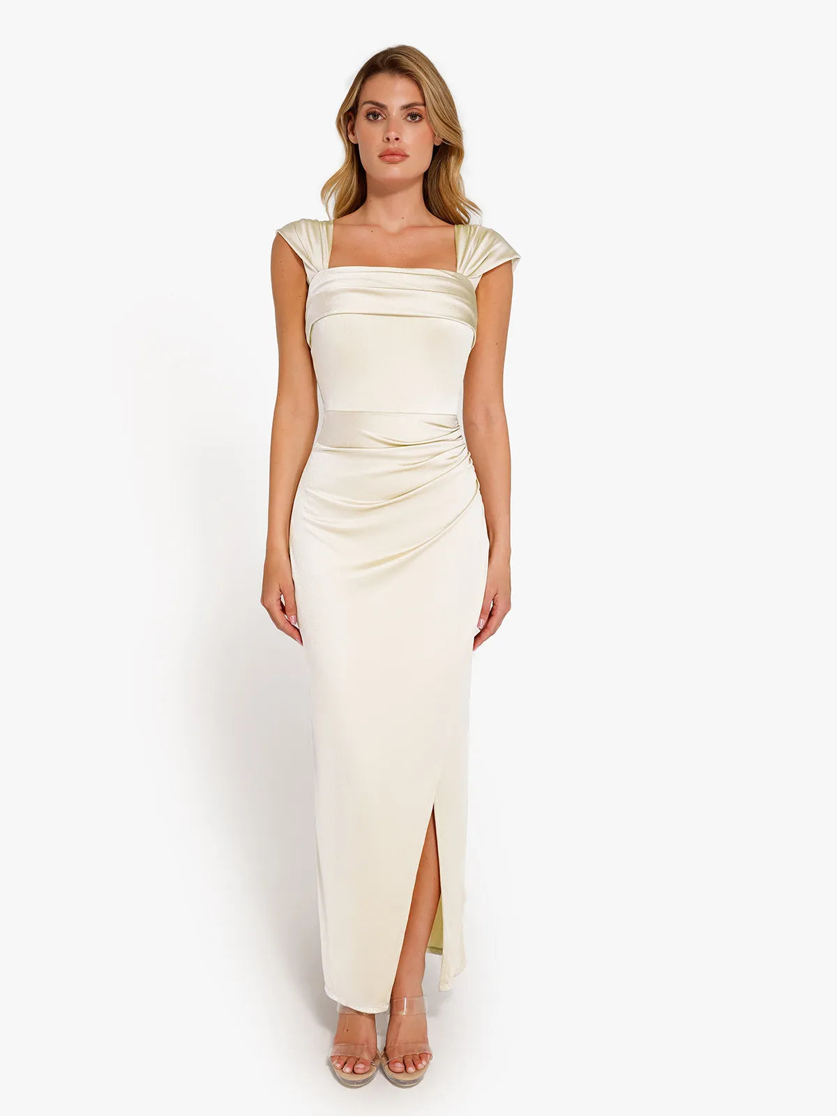 Shapewear Off Shoulder Shine Ruched Sculpting Maxi Dress