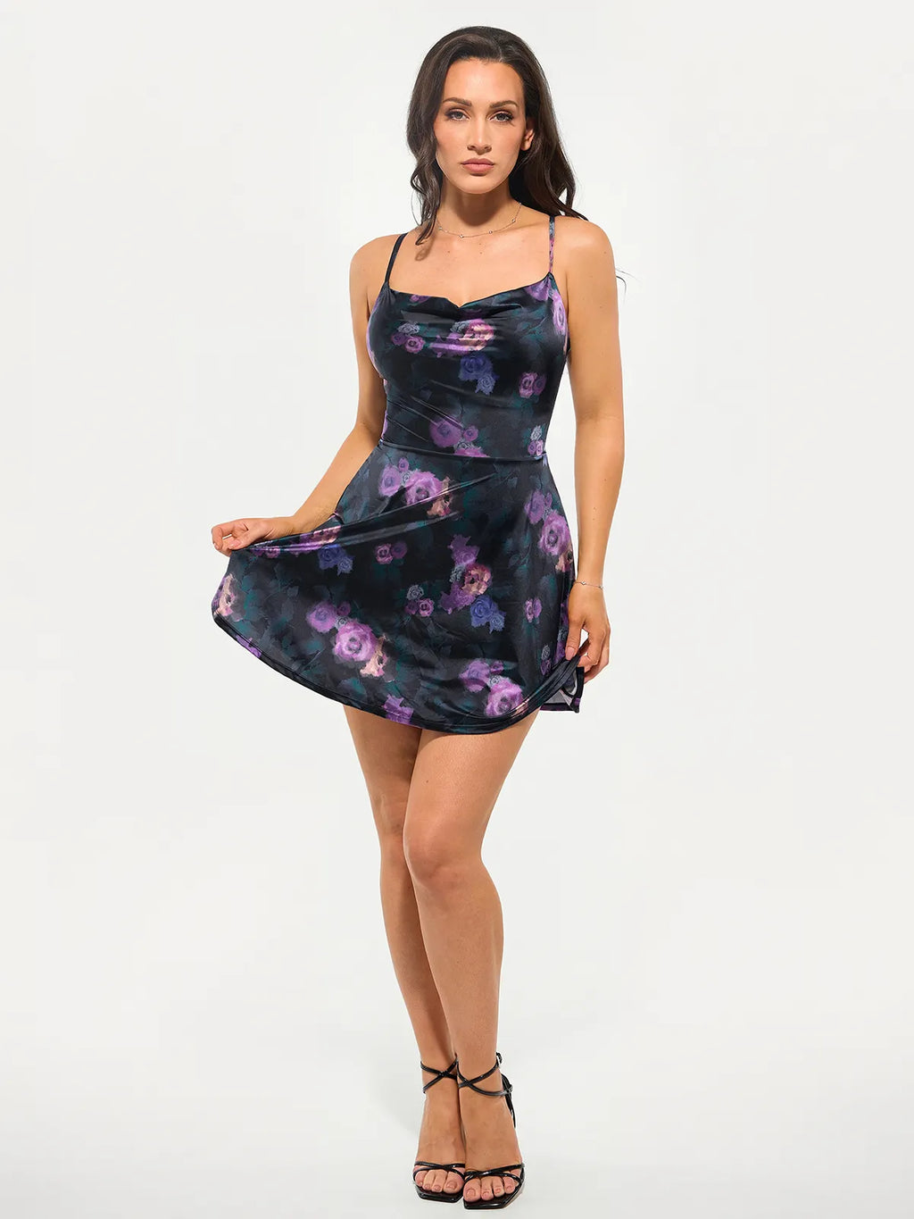 Shapewear Strappy Cowl Neck Tummy Control Flare Dress
