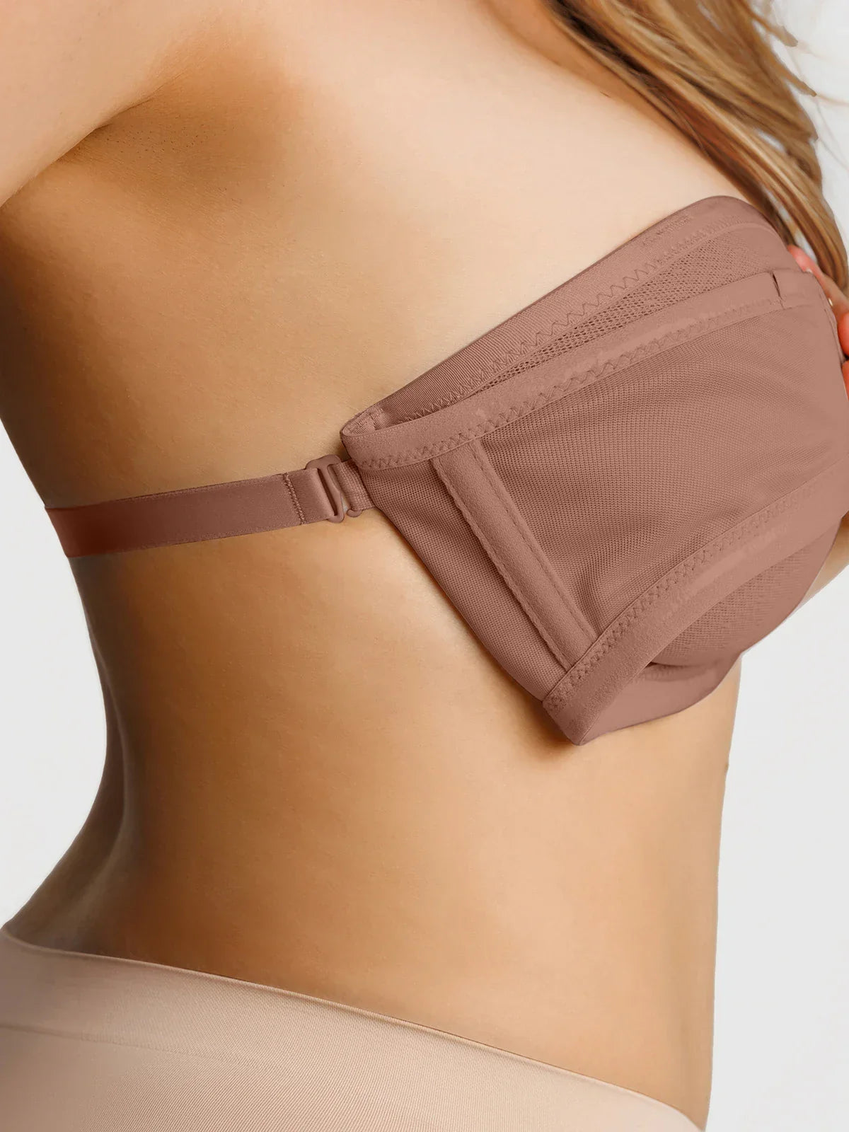 Unlined Sheer Mesh Strapless Minimizer Underwire Bra
