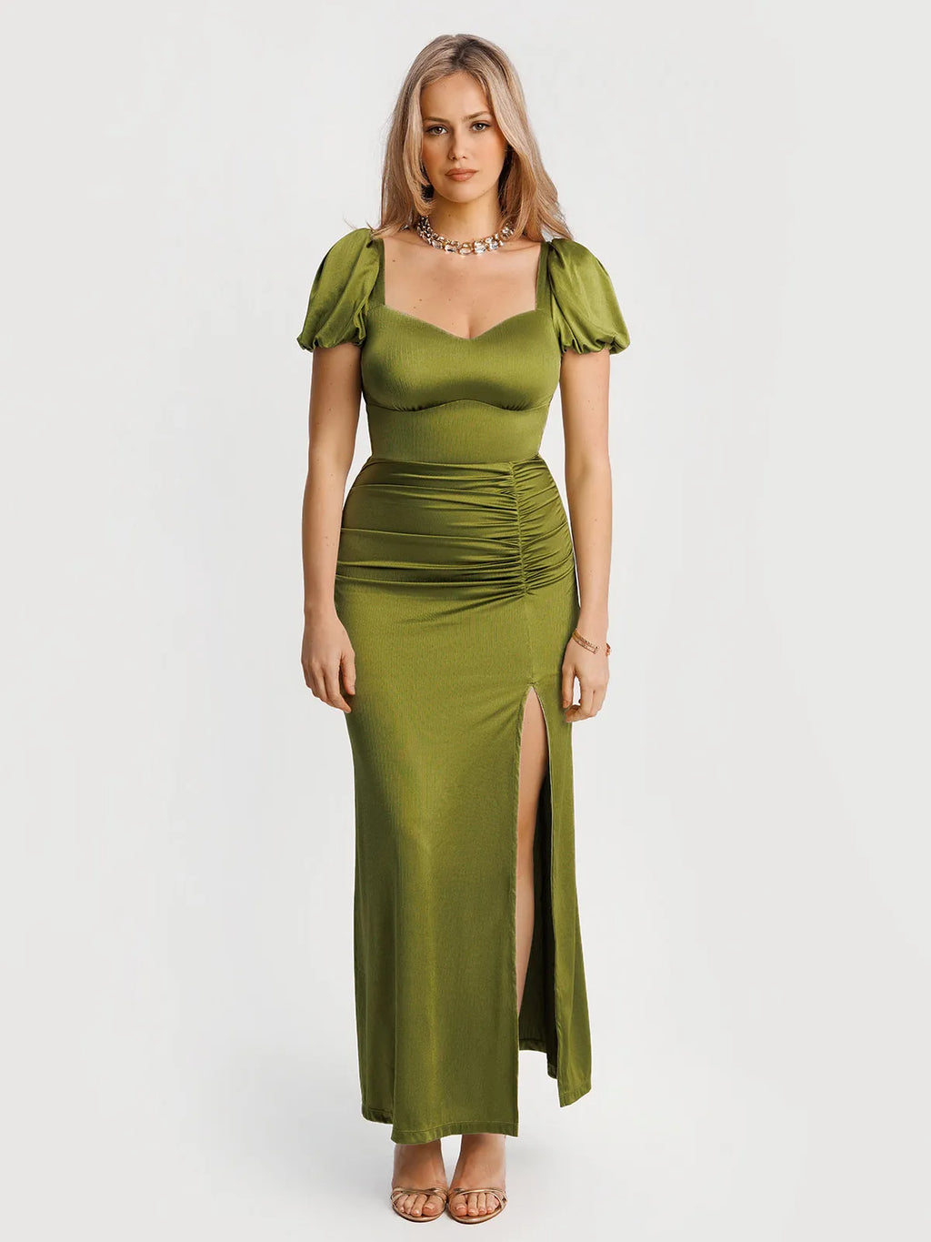 Square Neck Slimming Sculpting Maxi Dress with Sleeves