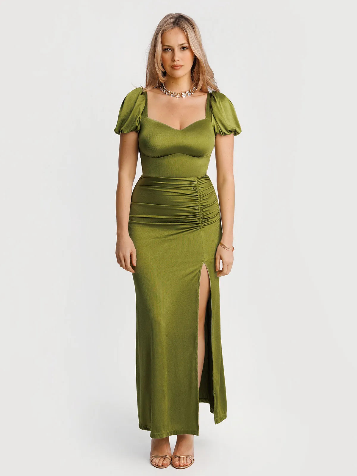 Square Neck Slimming Sculpting Maxi Dress with Sleeves