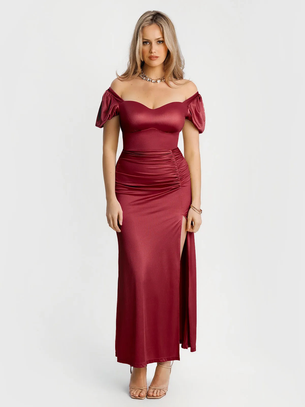 Square Neck Slimming Sculpting Maxi Dress with Sleeves