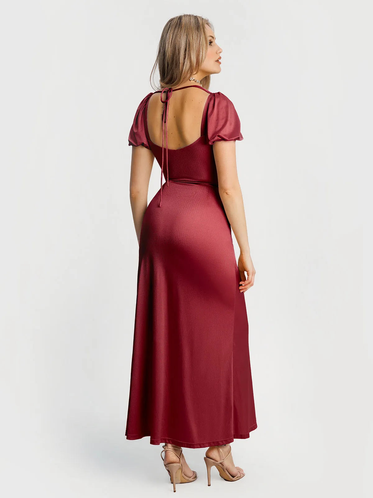 Square Neck Slimming Sculpting Maxi Dress with Sleeves