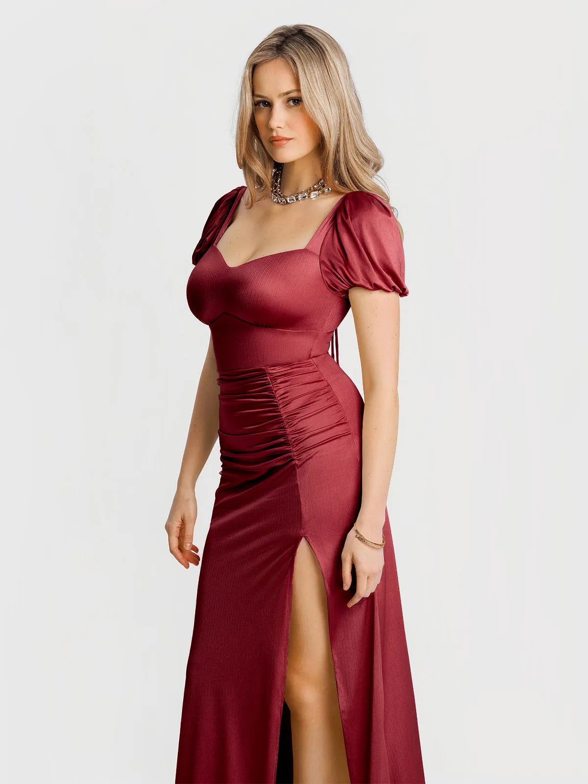 Square Neck Slimming Sculpting Maxi Dress with Sleeves
