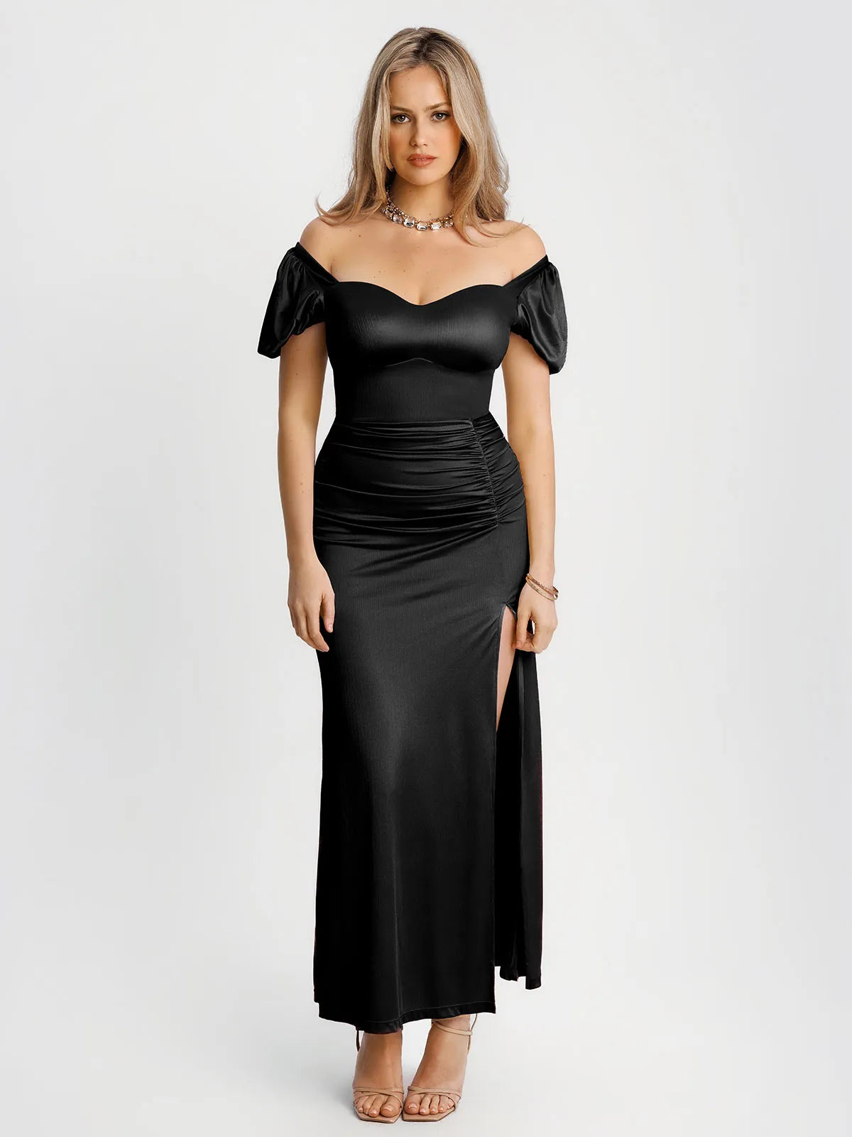 Square Neck Slimming Sculpting Maxi Dress with Sleeves
