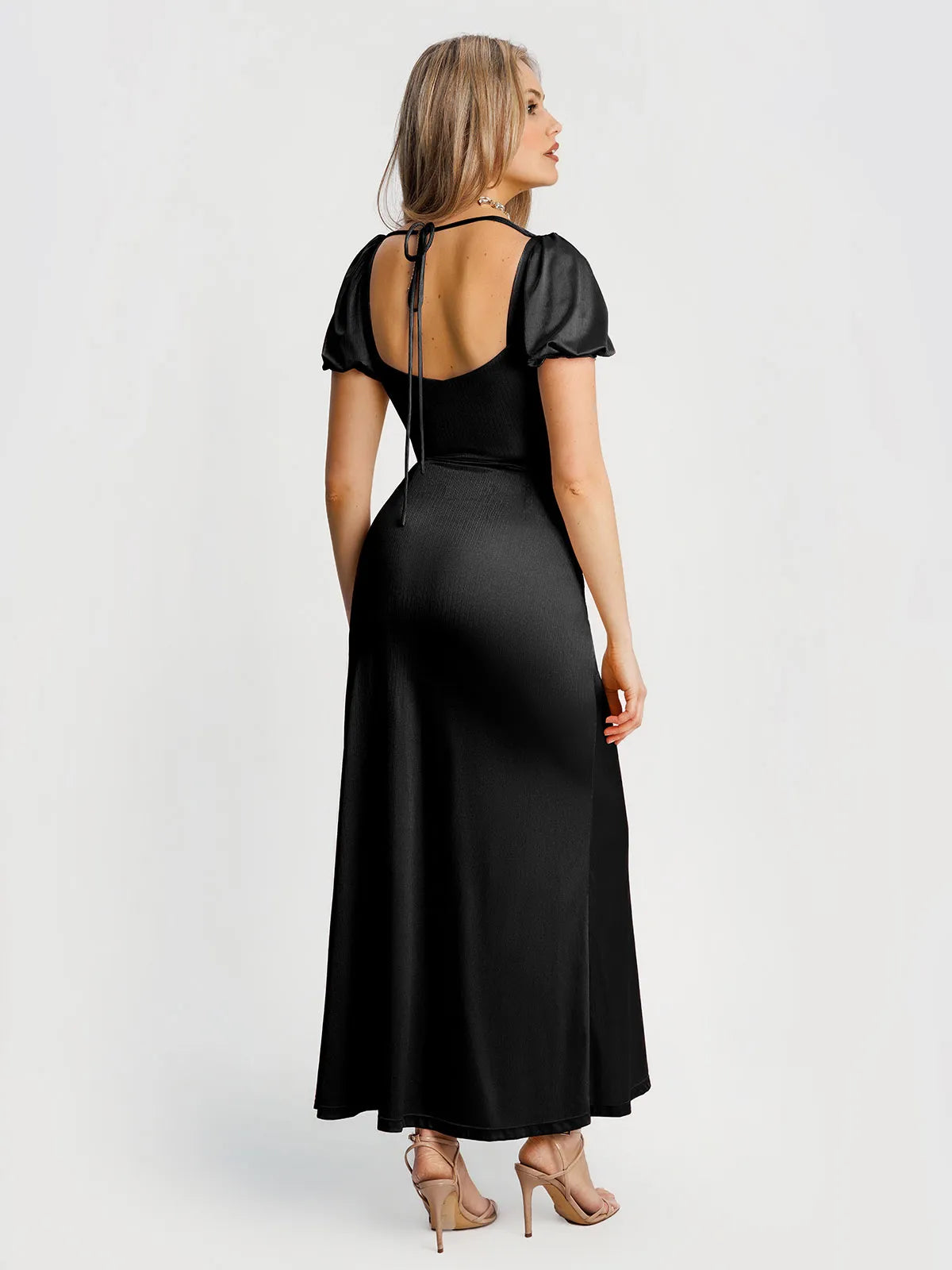 Square Neck Slimming Sculpting Maxi Dress with Sleeves