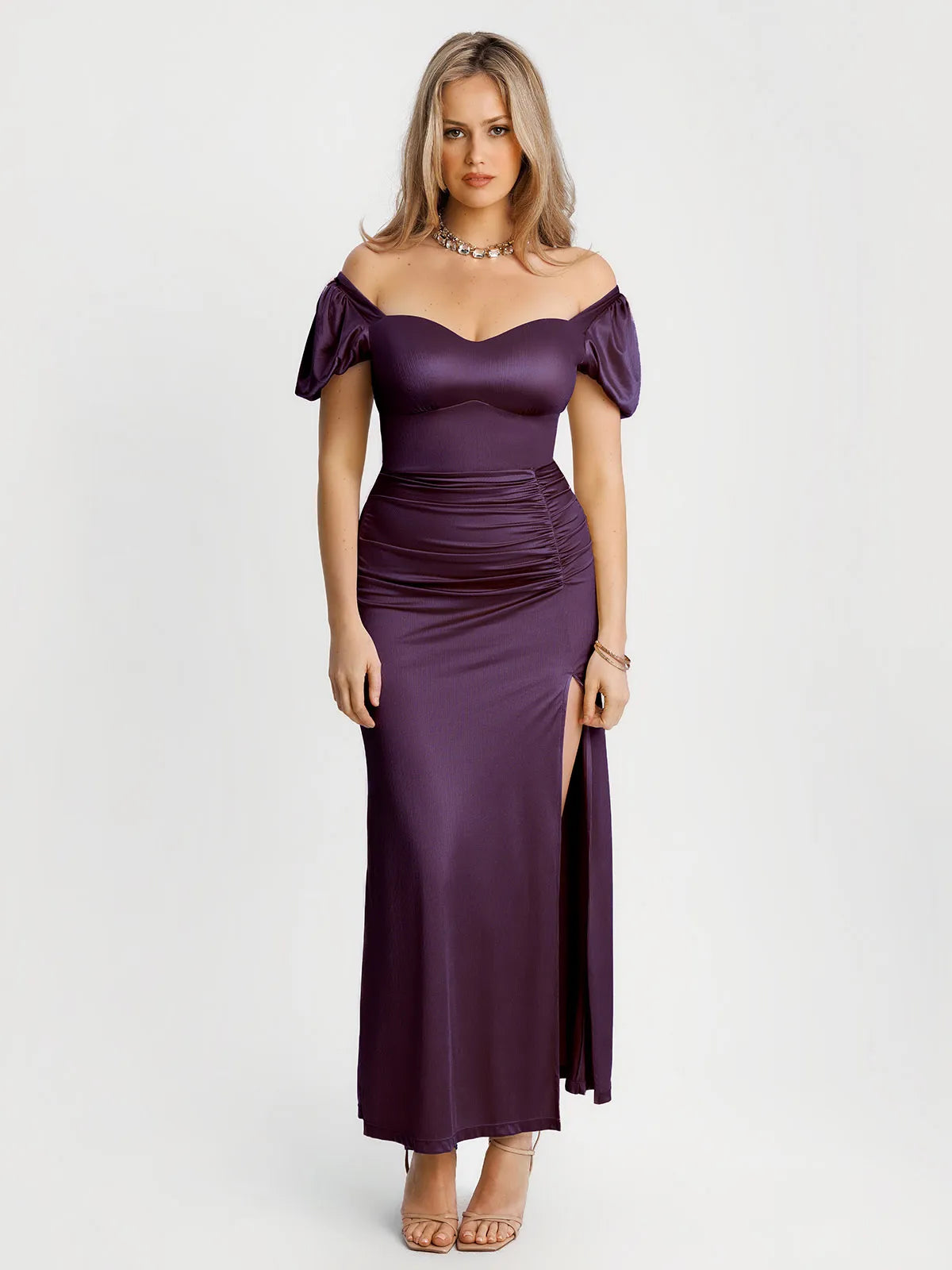 Square Neck Slimming Sculpting Maxi Dress with Sleeves