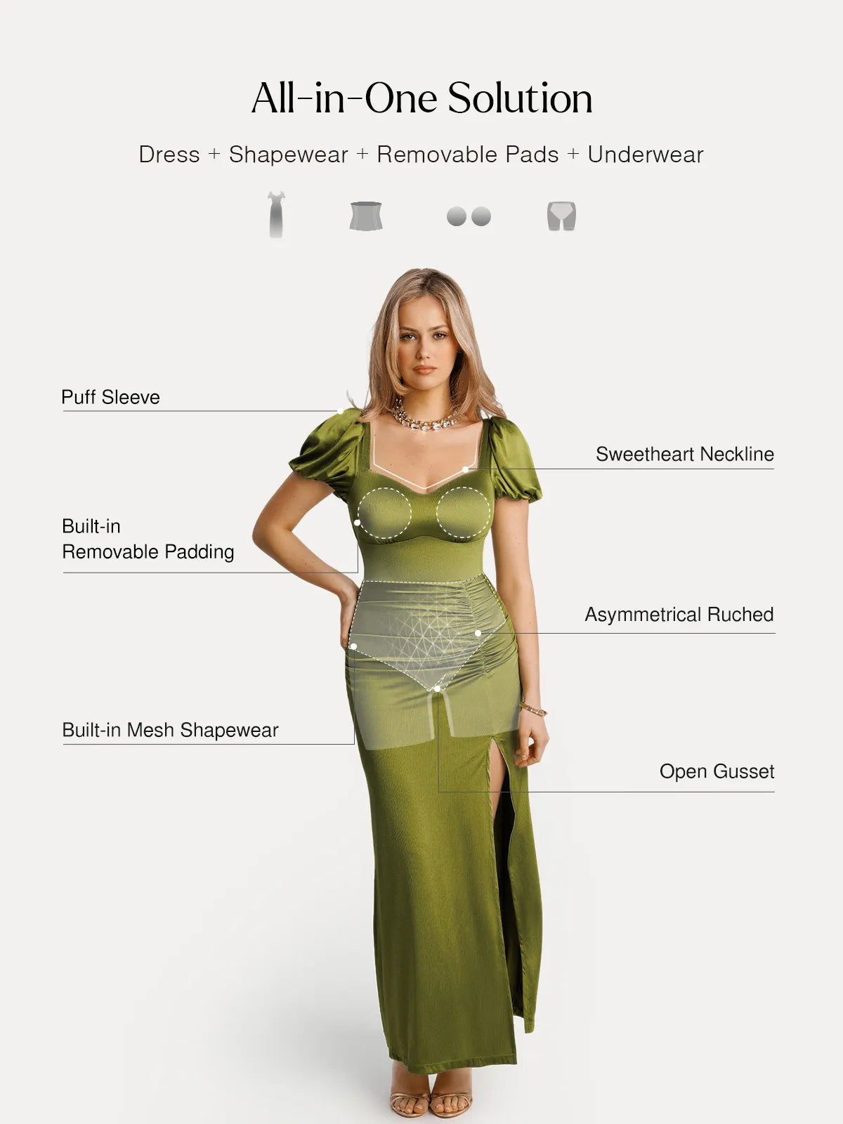 Square Neck Slimming Sculpting Maxi Dress with Sleeves