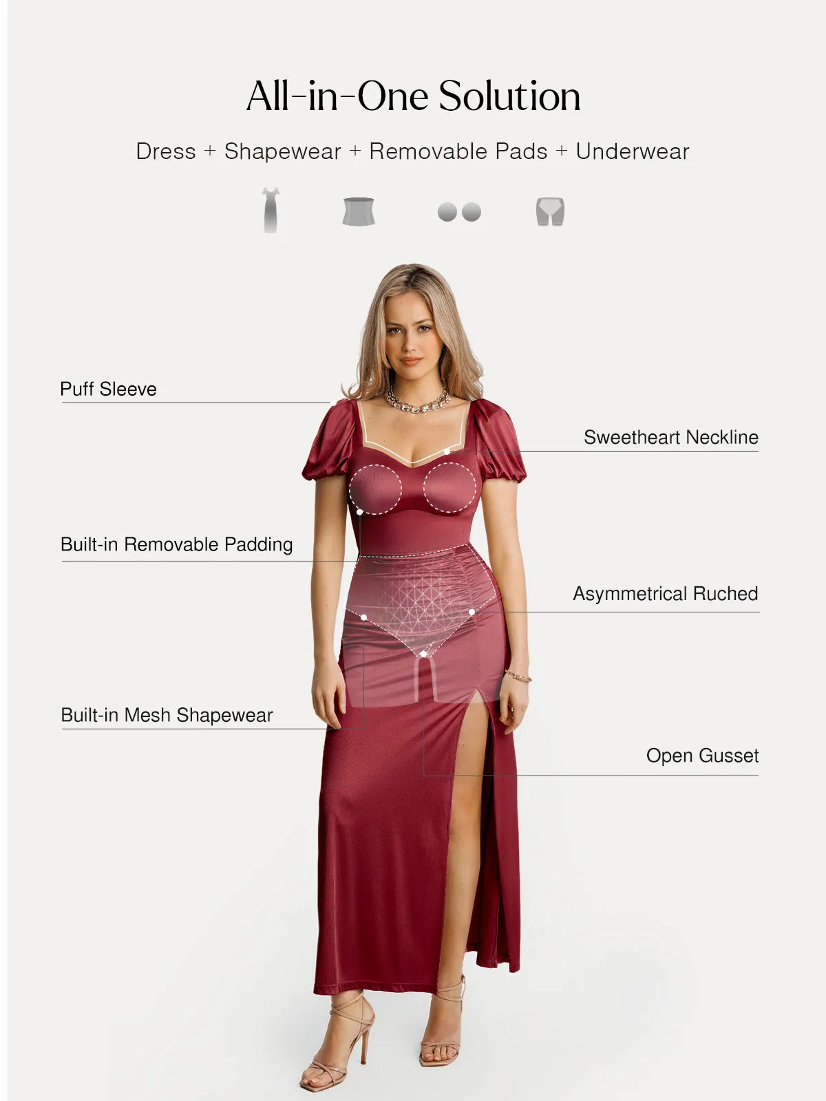 Square Neck Slimming Sculpting Maxi Dress with Sleeves