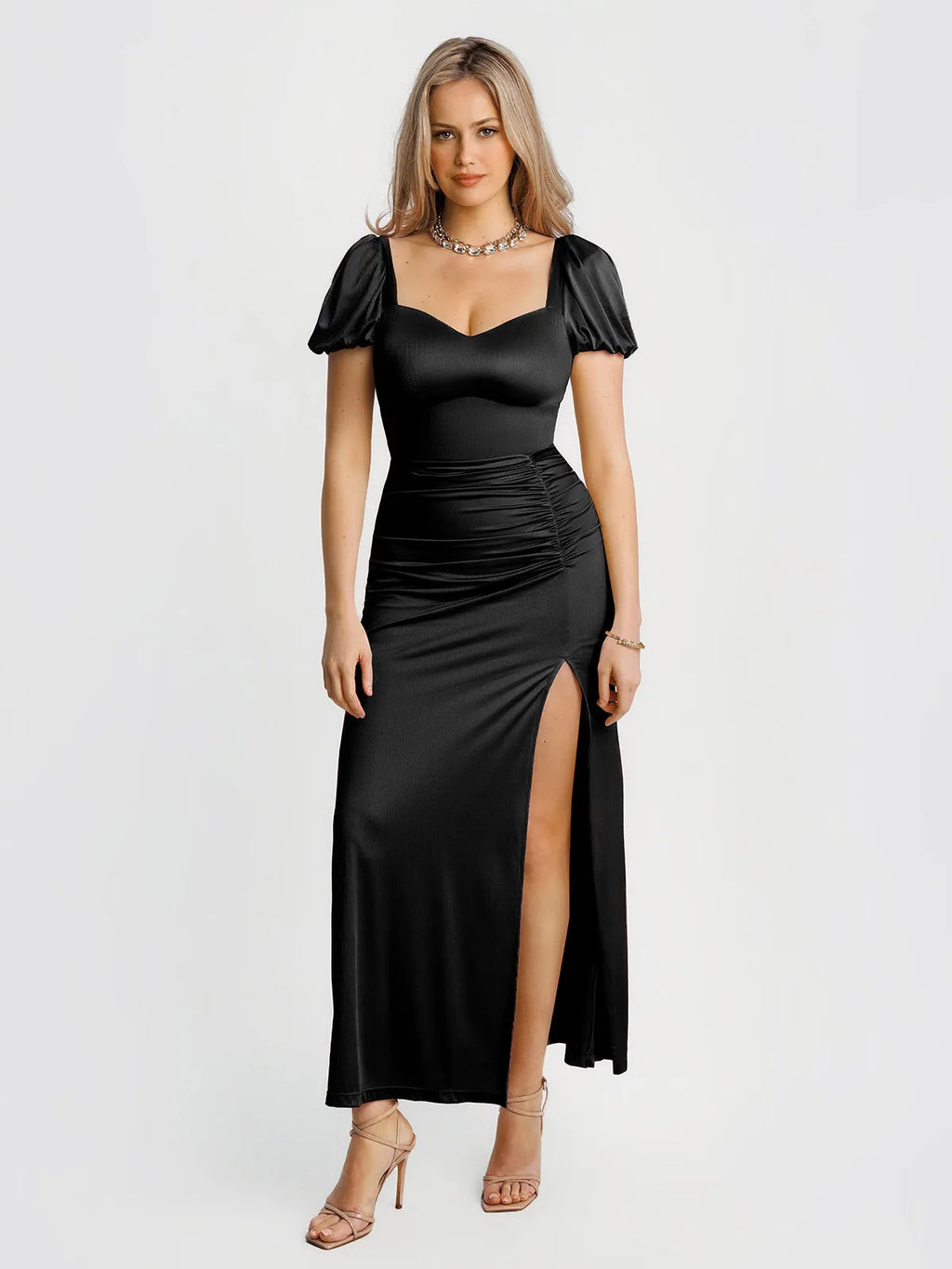 Square Neck Slimming Sculpting Maxi Dress with Sleeves